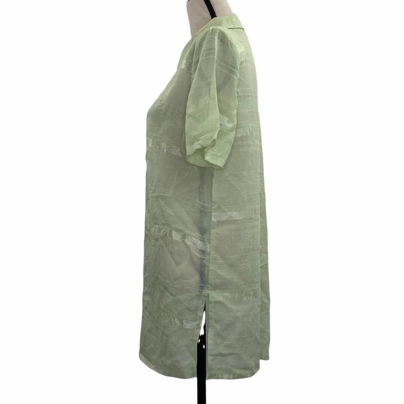 TOP Season Sage Green Short Sleeve Button Down Tunic Length Shirt - Picture 3 of 11
